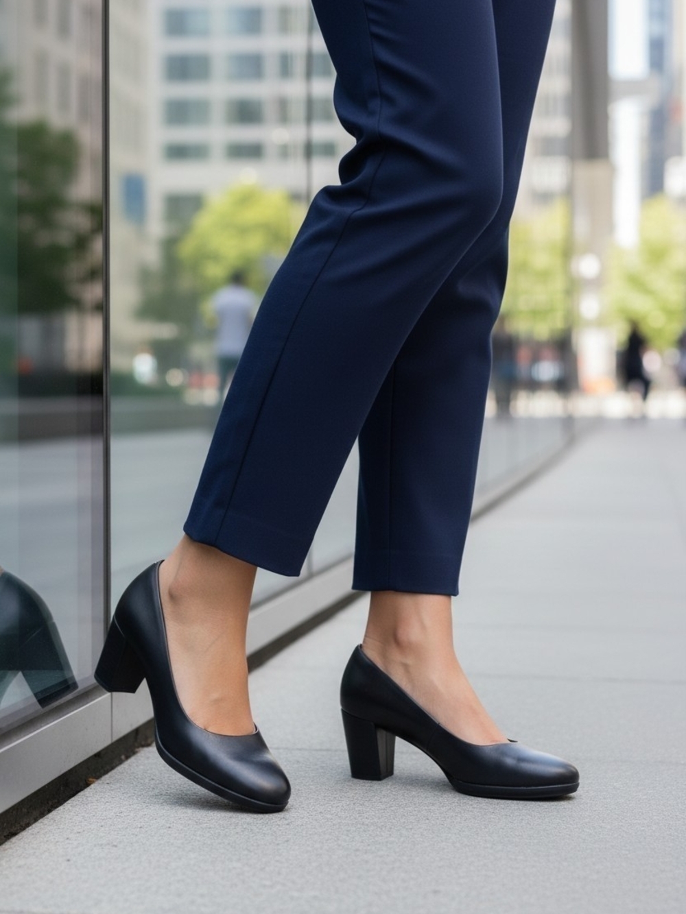 Clarks Freva85 Court Black Leather Block Heel Pumps - Women